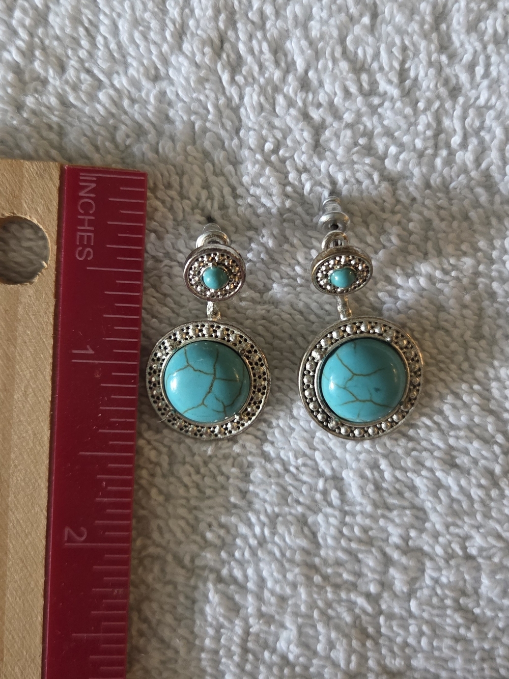 Turquoise Stone Drop Earrings - Silver Tone Women’s Jewelry